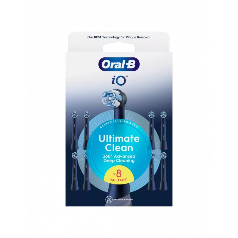 Oral-B iO Ultimate Clean keičiamos dantų šepetėlio galvutės, juodos, 8 vnt.