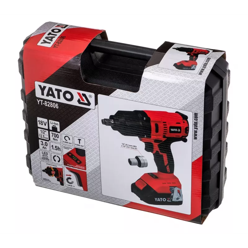 YATO besepetėlis smūginis veržliaraktis 18V Li-Ion 1/2 inch 1x3,0Ah 700Nm