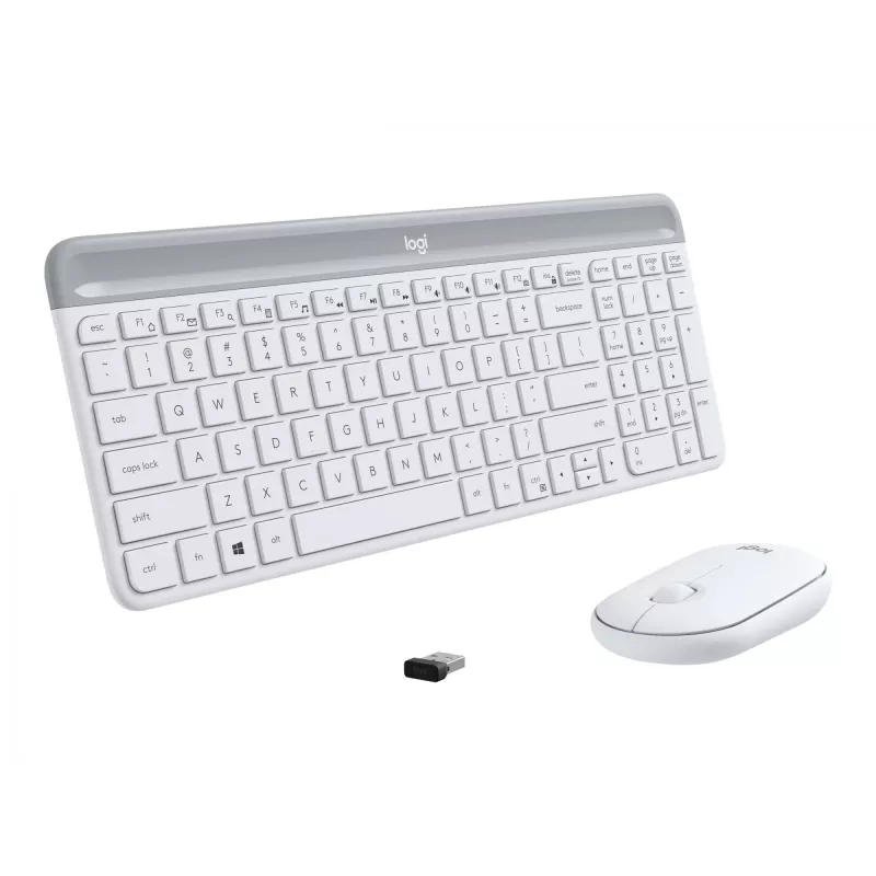 Logitech Slim Wireless Combo MK470 - belaidis klaviatūros ir pelės rinkinys, 2,4 GHz, ispanų kalba, šviesiai balta (920-009199)