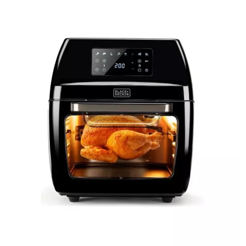 Karšto oro gruzdintuvė Black & Decker BXAFO1200E — 12 L, 1700 W, jutiklinis valdymas, 40–200 °C, rotiseris, kepimas ir gruzdinimas