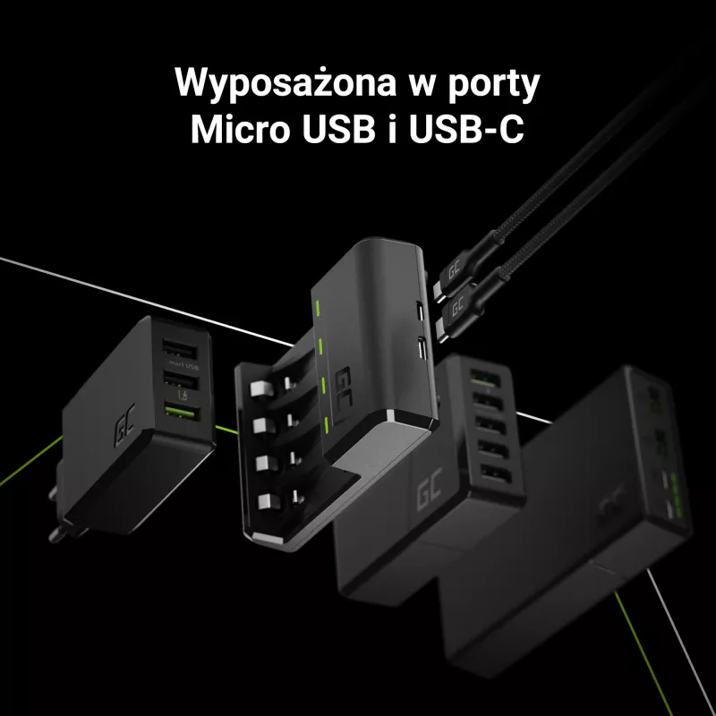 Green Cell GC VitalCharger USB įkroviklis, 4 lizdai, AA/AAA, USB maitinimas, juodas