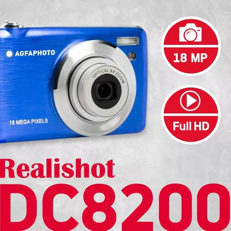 Agfa Photo DC8200 mėlyna + dėklas + SD 16GB atminties kortelė