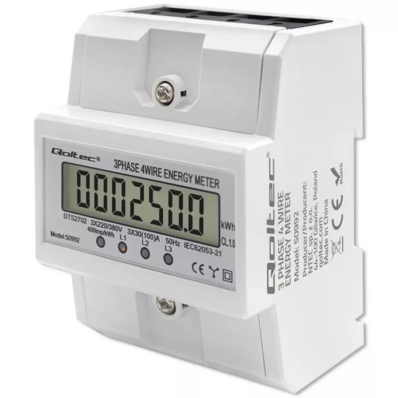 Trifazis elektroninis skaitiklis QOLTEC 50992 400V 100A