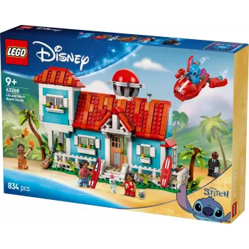 LEGO rinkinys Disney 43268 Paplūdimio namas – modulinis namo statinys, 834 detalės, 5 minifigūrėlės, nuo 9 metų