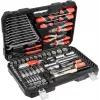 Mechaniko įrankių rinkinys YATO YT-38901 – 122 vnt., su lizdais 12–32 mm, reketu, prailginimais, atsuktuvais, plaktuku, replėmis, chromuota apdaila