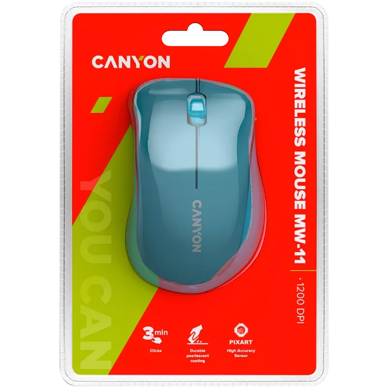 Belaidė pelė CANYON MW-11, 2.4 GHz, 3 mygtukai, DPI 1200, mėlyna