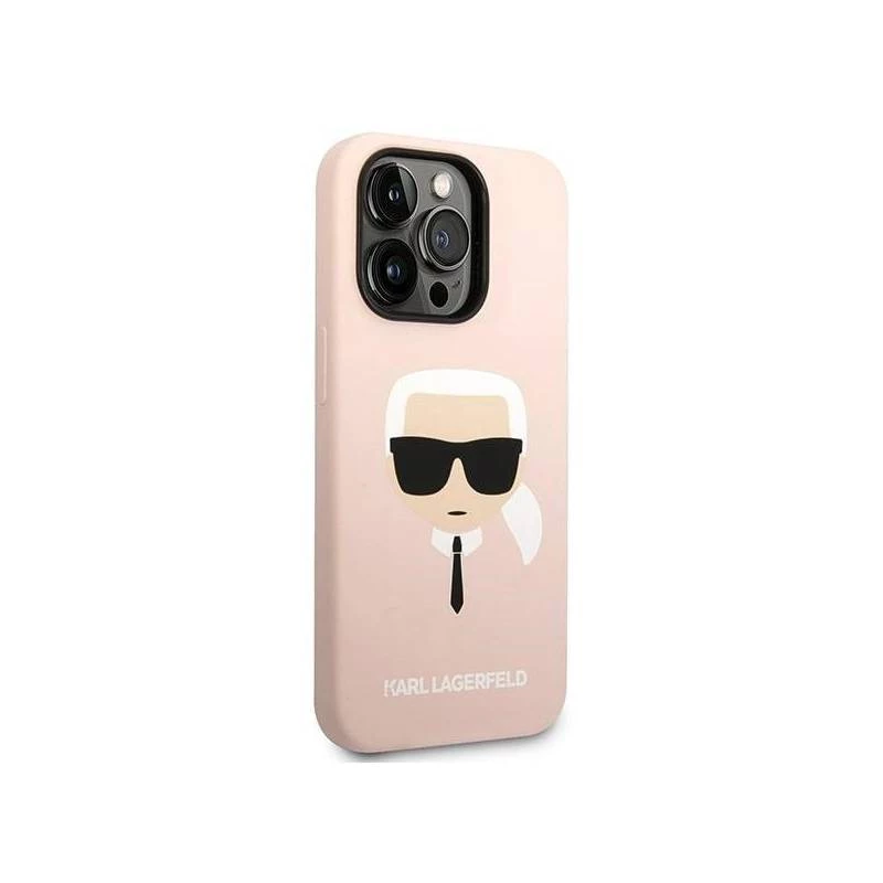 Karl Lagerfeld KLHMP14XSLKHLP kietasis dėklas iPhone 14 Pro Max 6,7 šviesiai rožinis / šviesiai rožinis silikoninis Karl galvos Magsafe