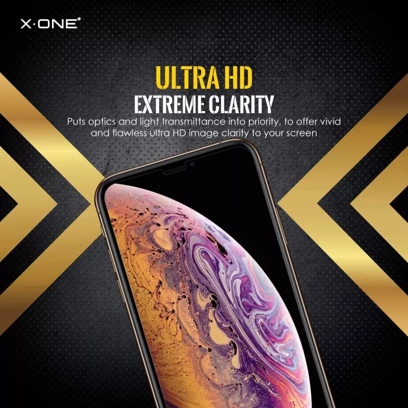 Apsauginis stiklas X-ONE Extreme Shock Eliminator, skirtas iPhone X – juodos spalvos, atsparus smūgiams, patvarus