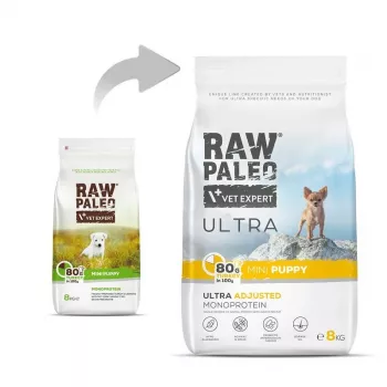 RAW PALEO Ultra Mini Puppy Turkey – sausas ėdalas šuniukams su kalakutiena – 8 kg