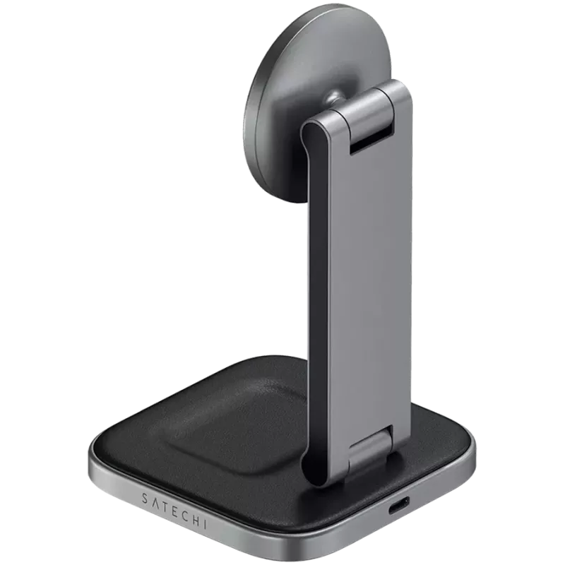SATECHI 3-in-1 Sulankstomas Qi2 belaidis įkrovimo stovas (Space Gray) su A, C, G tipo kištukais