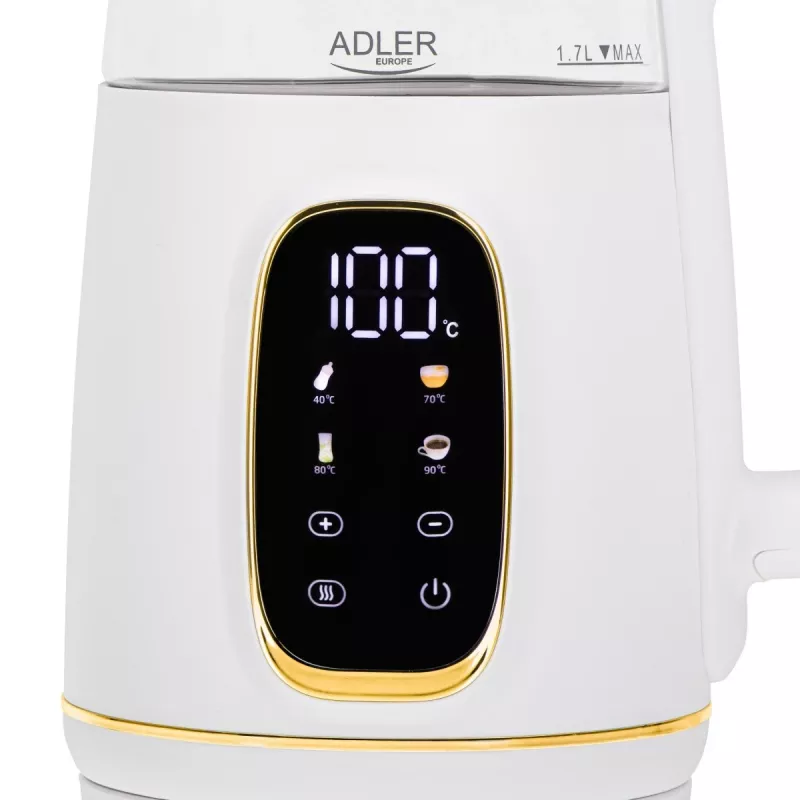 Elektrinis virdulys Adler AD 1305WG – 1,7 l, 2200 W, stiklas/plastikas, baltas/auksinis/permatomas