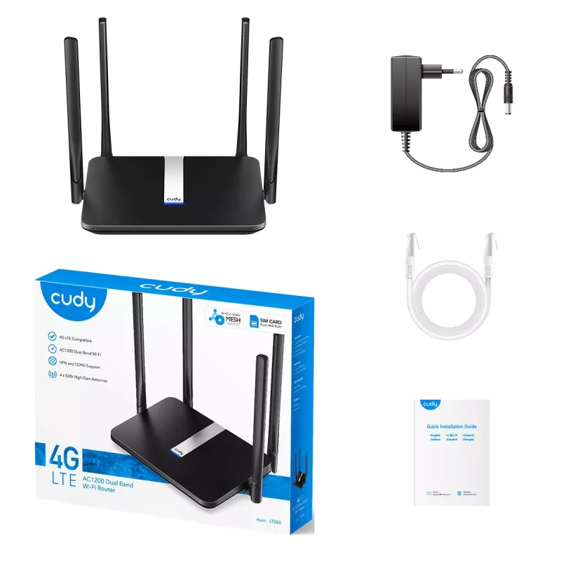 Cudy LT500 belaidis maršrutizatorius Fast Ethernet Dual-Band (2,4 GHz / 5 GHz) 4G juodas