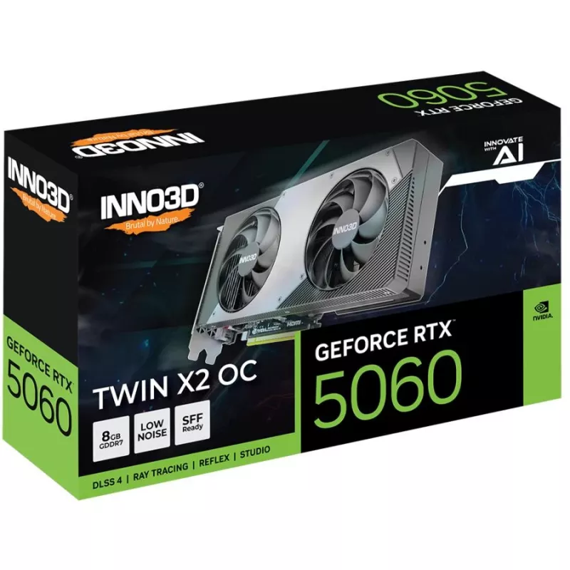 Vaizdo plokštė Inno3D GeForce RTX 5060 8GB GDDR7 PCIe 5.0, 2527 MHz boost, 128 bitų, 2 lizdų, 3x DP 2.1b + 1x HDMI 2.1b