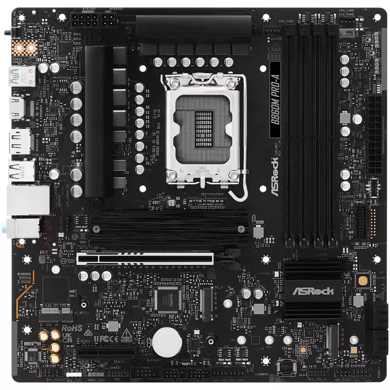 Motininė plokštė ASRock B860M Pro-A micro ATX — Intel B860, LGA 1851, DDR5, 4 DIMM, iki 256 GB, 2.5Gb Ethernet