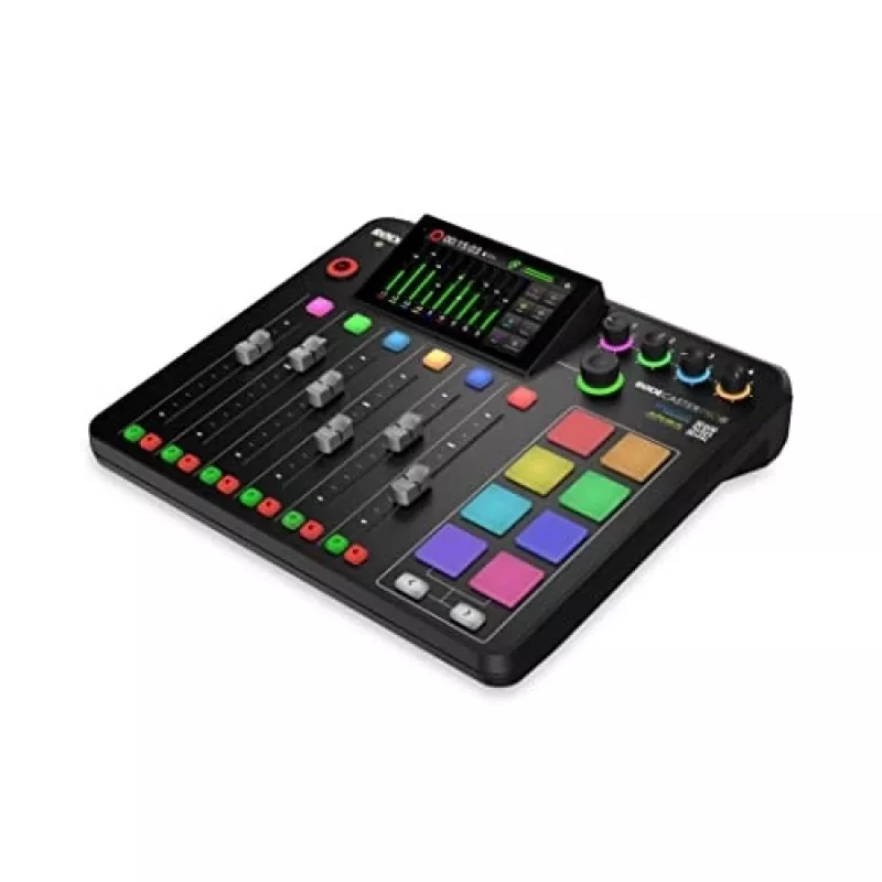 Studijos valdiklis RØDE Caster Pro II juodas – 4 XLR/TRS kombinuotos jungtys, 4 ausinių išėjimai, 8 pagalvėlės, jutiklinis ekranas, Wi‑Fi, Bluetooth, USB‑C
