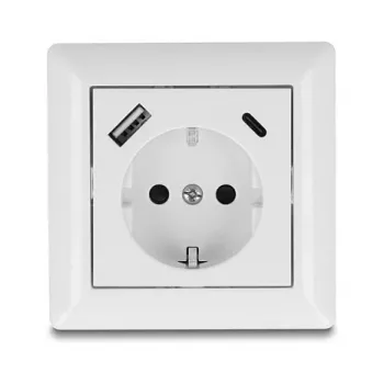DeLOCK 11499 Kištukinis lizdas su USB-A ir USB-C, baltas