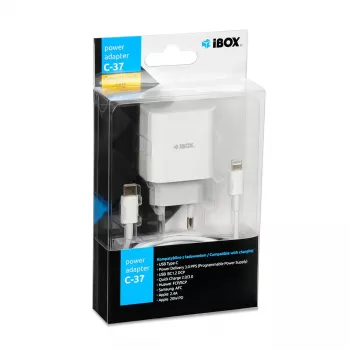 Vidinis USB Type-C greitasis įkroviklis IBOX C-37, 20W, USB-C PD 3.0, 3 A išėjimas, Baltas