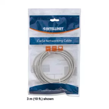 Intellinet tinklo jungiamasis laidas, Cat6, 2 m, pilka, CCA, U/UTP, PVC, RJ45, auksuoti kontaktai, su apsauga nuo užkabinimo, su gaubtukais, viso gyvenimo garantija