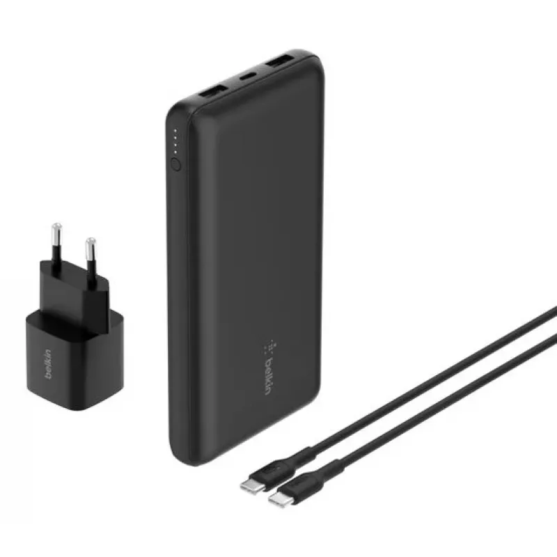 Belkin BoostCharge - Powerbank su integruotu maitinimo šaltiniu - 20000 mAh - PD - 3 išėjimo prievadai (24 pin USB-C, 2 x USB-A)
