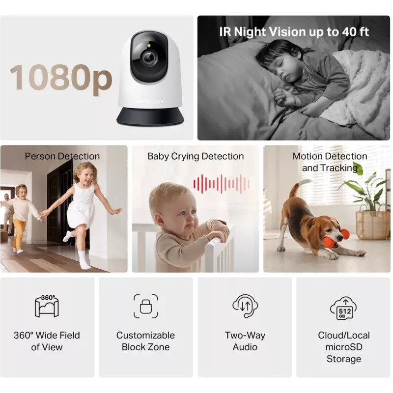TP-LINK Mercusys MC200 Pan/Tilt belaidė namų apsaugos kamera