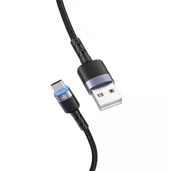 Duomenų kabelis Tellur USB į Type-C LED nailoninis pintas 1,2 m Juodas