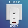 QOLTEC 100W GaN USB-C Dual PD 5–20V 1.5–5A, 2×USB-C Įkroviklis