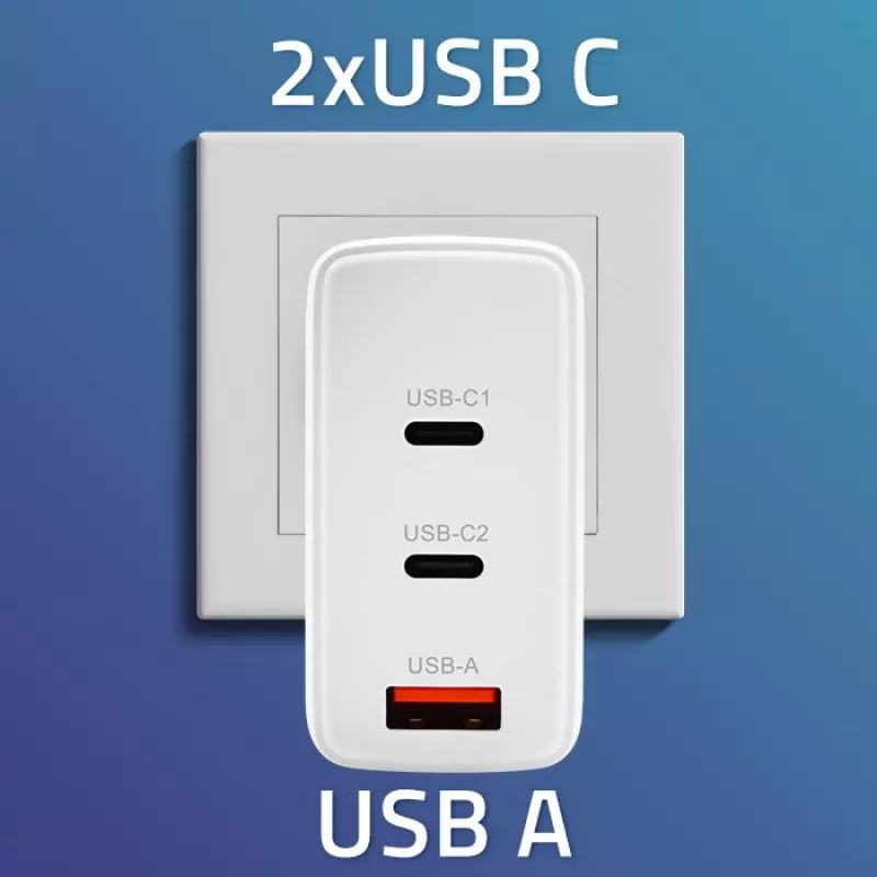 QOLTEC 100W GaN USB-C Dual PD 5–20V 1.5–5A, 2×USB-C Įkroviklis