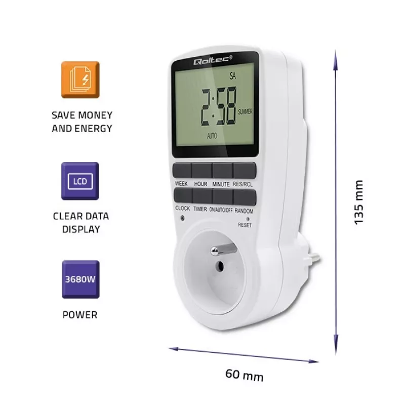 Elektroninis laikmatis QOLTEC PC0628 su LCD ekranu, 24 valandų atgalinis skaičiavimas