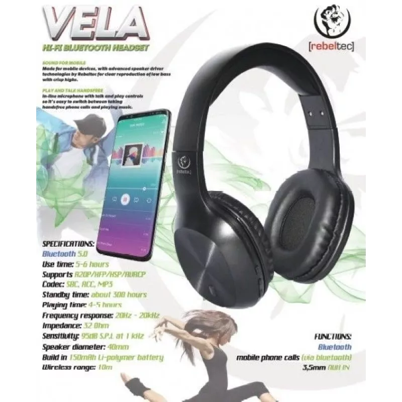 Belaidės ausinės Rebeltec VELA