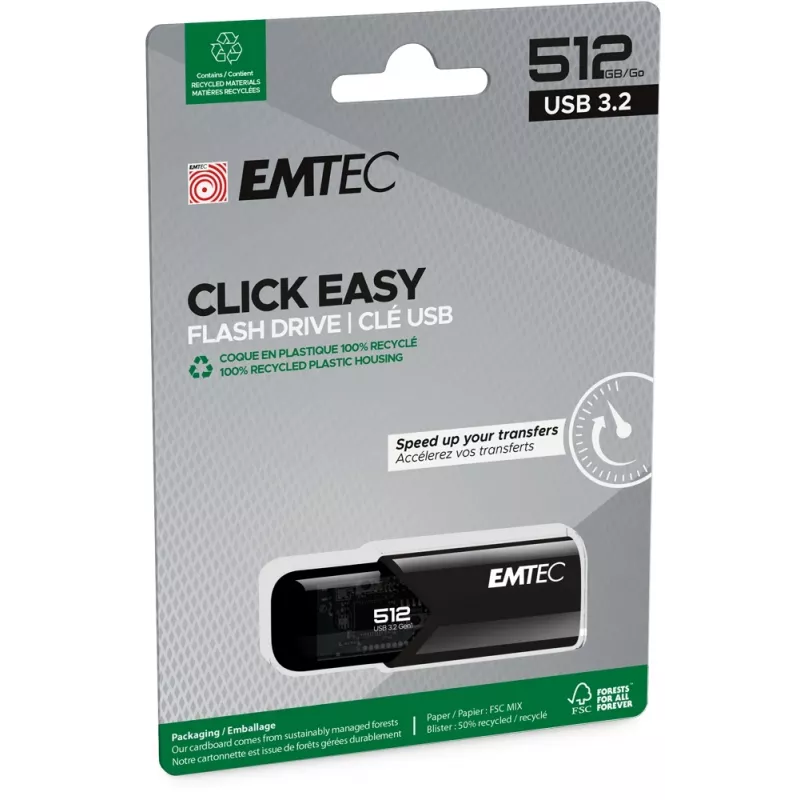 Emtec B110 Click Easy 3.2 USB atmintukas 512 GB USB Type-A 3.2 Gen 2 (3.1 Gen 2) Juodas (ECMMD512GB113)