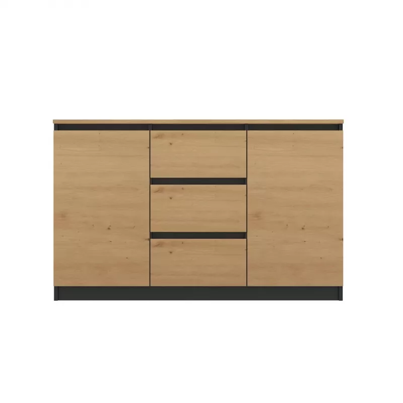 Komoda Topeshop 2D3S ANT/ART BA KPL – antracitas ir ąžuolas, 3 stalčiai