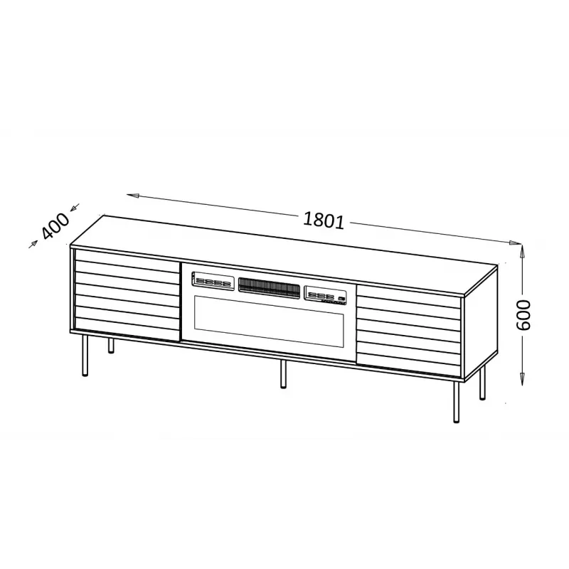 TV spintelė Cama CORTINA 180x40x60 cm juoda/riešutas su juodu elektriniu židiniu