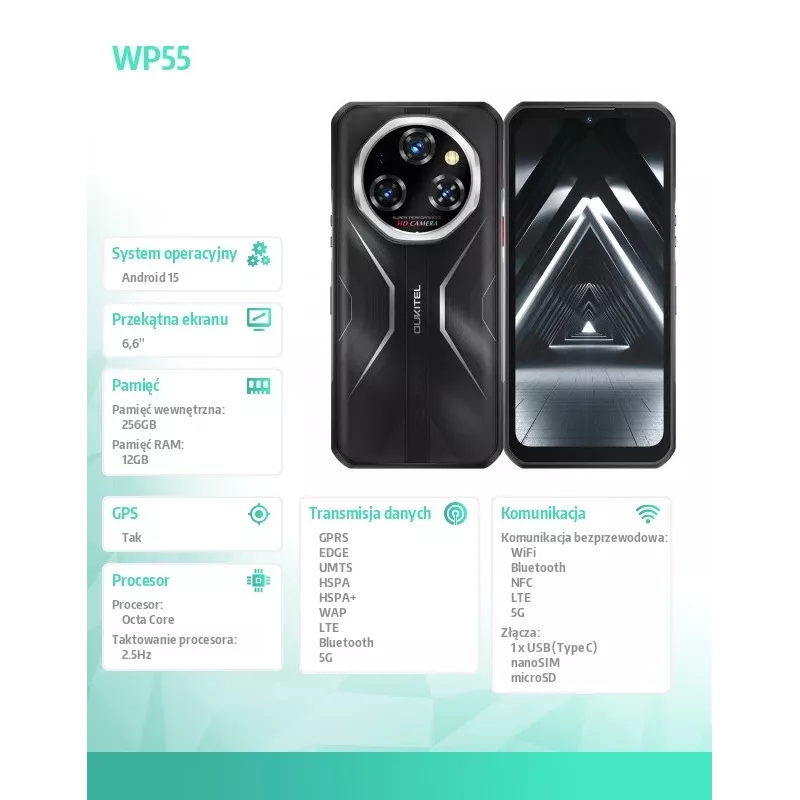 Išmanusis telefonas Oukitel WP55 6,6 colio 12 GB RAM 256 GB juodos spalvos