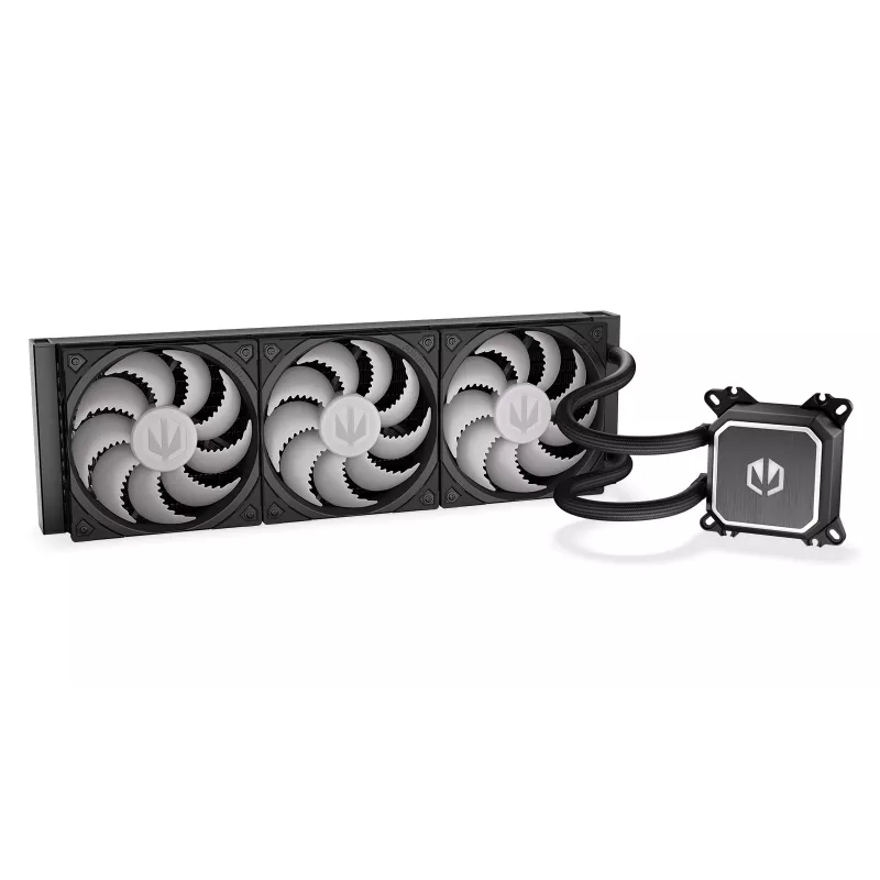 Skysčio aušintuvas ENDORFY Navis F360 ARGB Juodas – 360 mm radiatorius, 3x 120×25 mm ventiliatoriai, 250–1800 RPM, siurblys 1600–2600 RPM, LGA 1700/AM5/AM4
