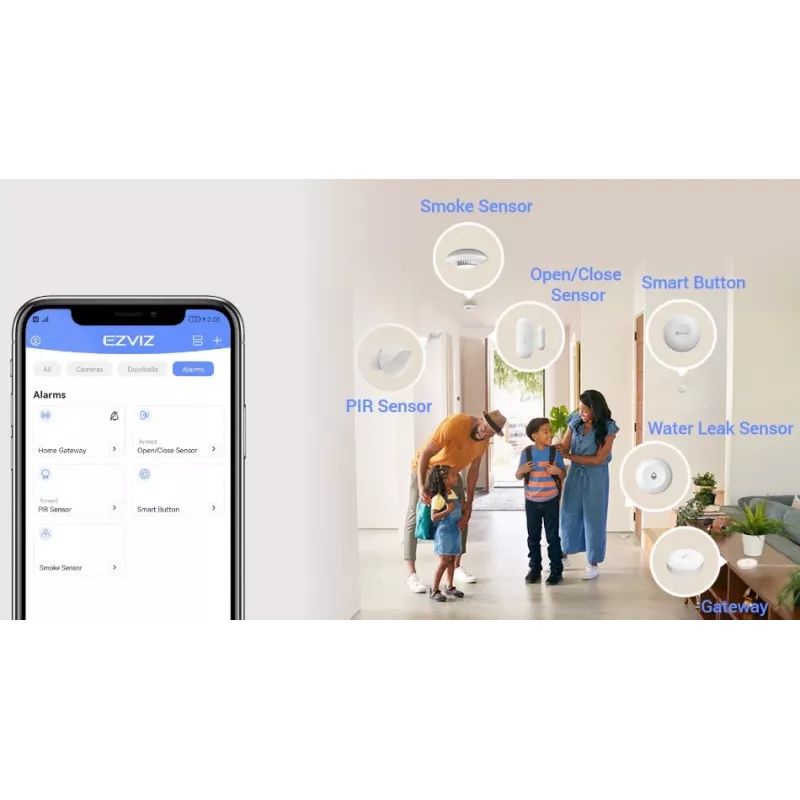 Dūmų detektorius EZVIZ CS-T4C – belaidis ZigBee, 3V ličio baterija, 87×35×87 mm, 85 dB, lubinis, baltas