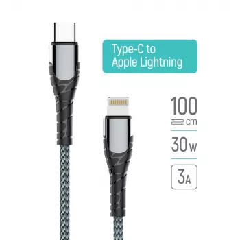 ColorWay Laidas Type-C – Apple Lightning (PD Greitasis Įkrovimas) 3.0A (30W), 1m | CW-CBPDCL033-GR