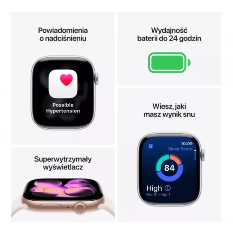 Apple Watch Series 11 GPS 46mm sidabrinis aliuminio korpusas su Purple Fog sportine juostele – M/L