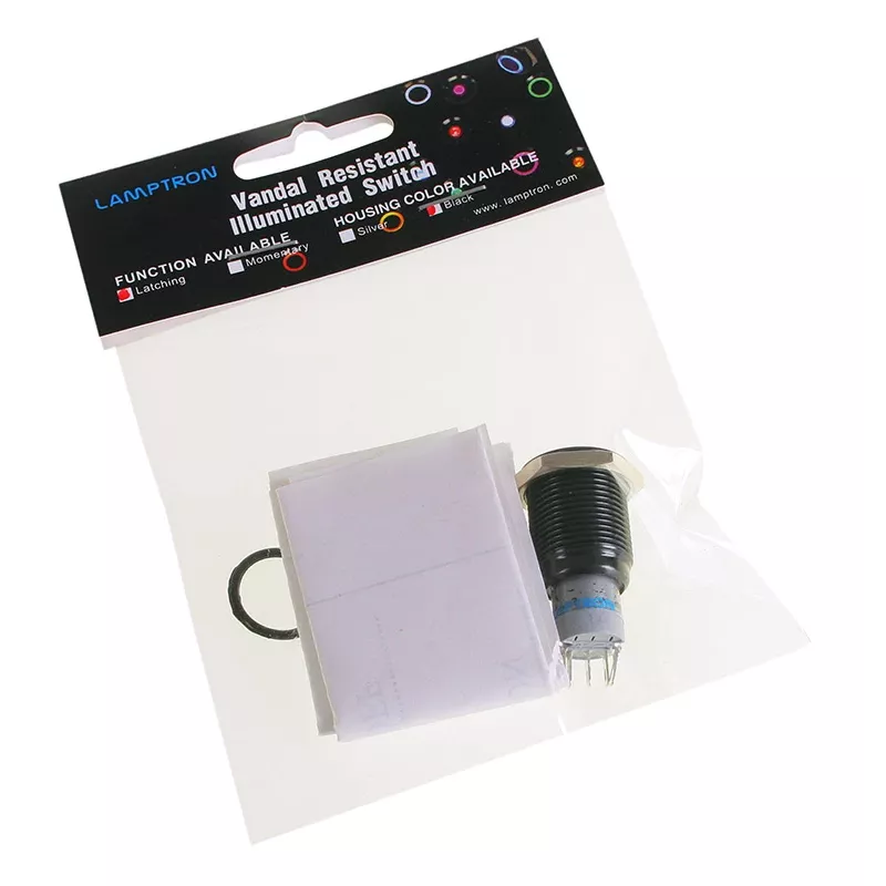 Lamptron LAMP-SW1616L-H plieninis kompiuterio korpuso komponentas su oranžiniu šviesos diodu ir jungikliu, juodas, 1,9 cm skersmuo