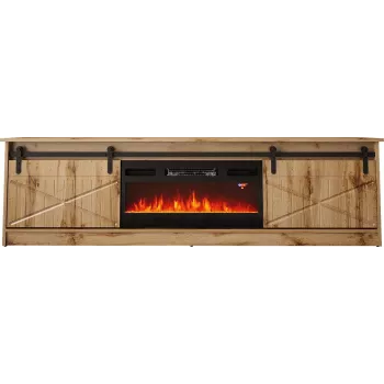 TV spintelė Cama Meble GRANERO su židinio moduliu, Wotan ąžuolas, 2000×350×567 mm, 2 durelės, 2 lentynos