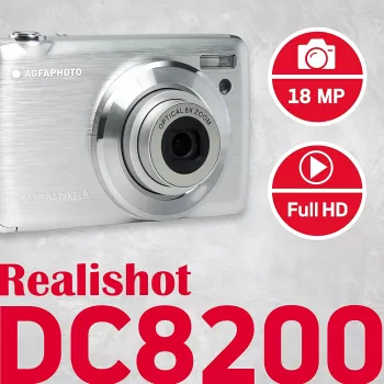 Agfa Photo DC8200 Sidabrinis su dėklu ir SD 16 GB kortele