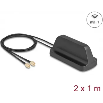 Išorinė Wi‑Fi 7 antena DELOCK 81454 su 2 x RP‑SMA jungtimis, kryptinė, 2.4–4.0 dBi