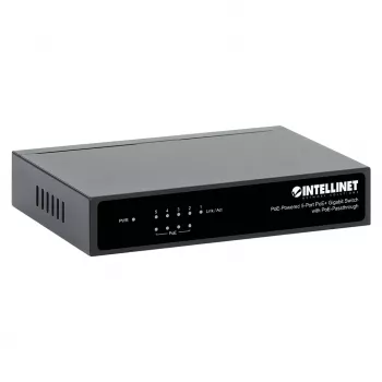 Intellinet 5xPoE Praėjimo jungiklis Gigabit, maitinamas per PoE arba AC, 68W