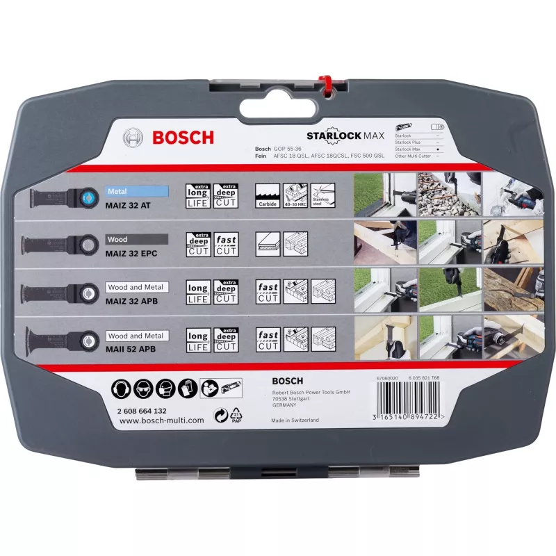 Bosch Starlock Best of Heavy Duty rinkinys, 4 dalys, peilių rinkinys, metalui ir medžiui, juodas, dėžutėje