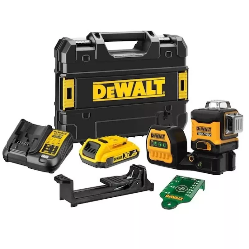 Lazerinis nivelyras DeWalt DCE089D1G18-QW žalias spindulys savaiminis išsilyginimas 360° su imtuvo suderinamumu