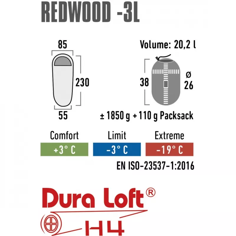 Miegmaišis Redwood -3 L (tamsiai raudonas/pilkas)