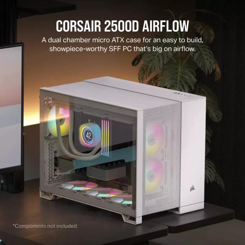 Corsair 2500D AIRFLOW Micro ATX dviejų kamerų korpusas – Baltas CC-9011264-WW