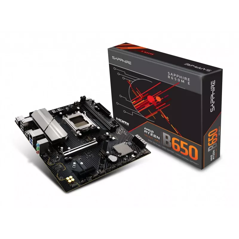 Pagrindinė plokštė Sapphire B650M-E (AMD B650) micro ATX, Socket AM5, DDR5, 2x DIMM, 96GB, 2x M.2 (PCIe5/4), 4x SATA III, 2.5Gb LAN