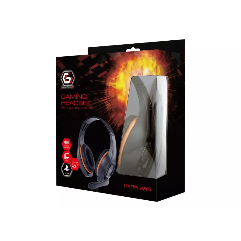 Laidinės žaidimų ausinės GEMBIRD GHS-05-O, uždedamos, 20–20000 Hz, 2 m laidas, 250 g, oranžinė/juoda