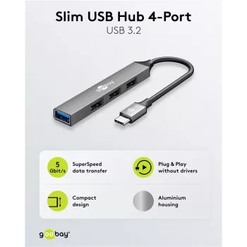 Goobay Slim 4-Port USB-Hub, USB-C™ į USB-A, USB 3.2 (74457)