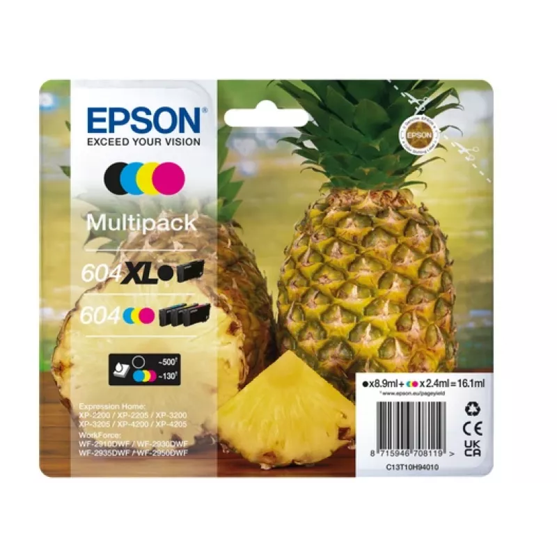 Epson 604XL rašalo kasetė 4 vnt. Originalus didelės talpos juoda, žydra, rausvai raudona, geltona
